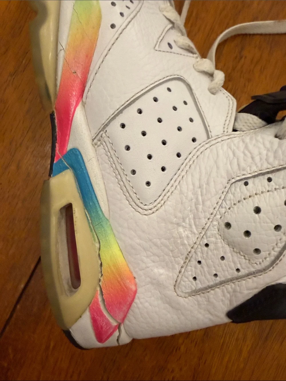 Jordan Kids White Sneakers with Rainbow Gradient Accents 5Y